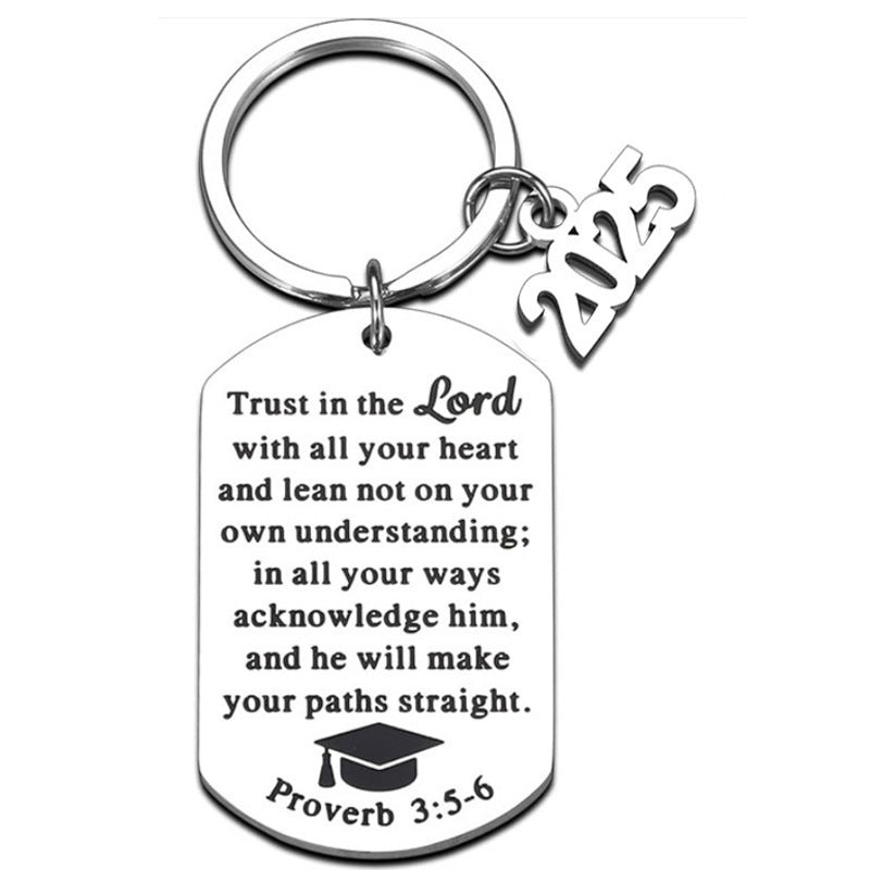 Wholesale Cross-border light luxury graduation season stainless steel keychain